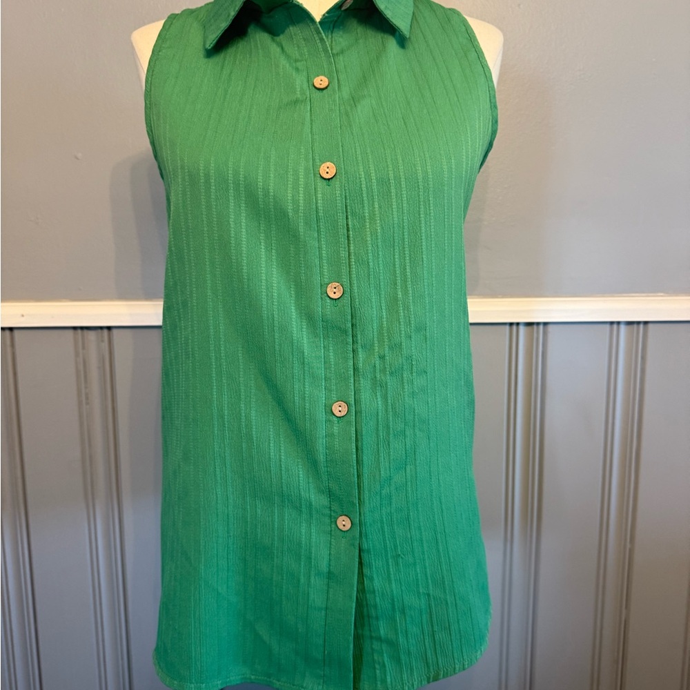 SHEIN Green Notched Collar Button Down Blouse